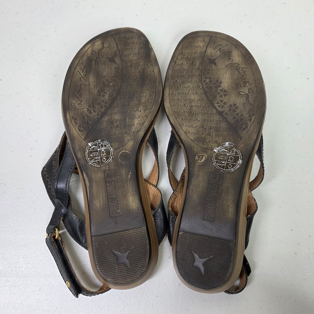 Pikolinos Black and Tan Women's Thong Sandals Lazer Cut-out - Picture 15 of 16